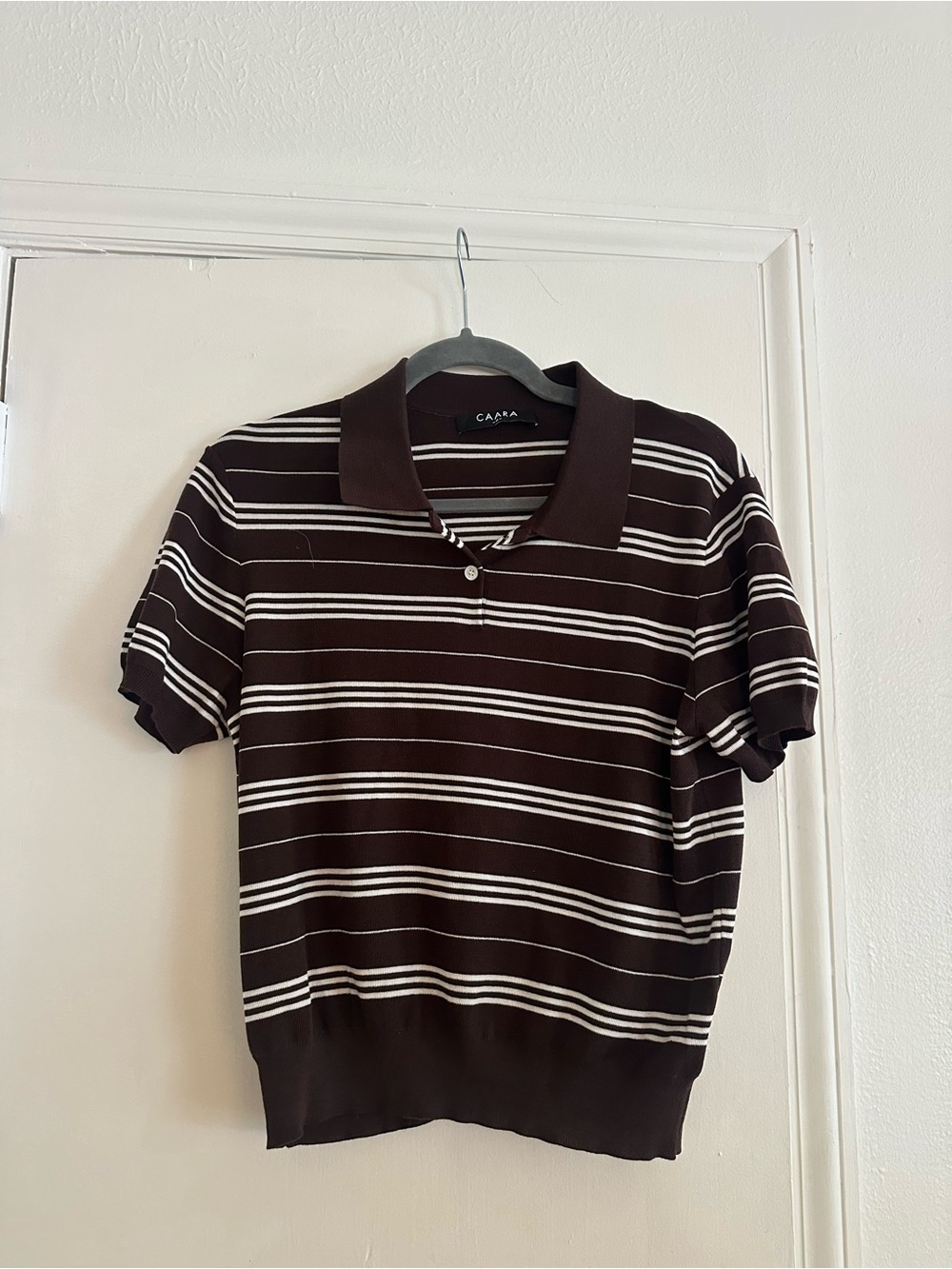 Striped Brown & White Short-Sleeve Polo by Capa